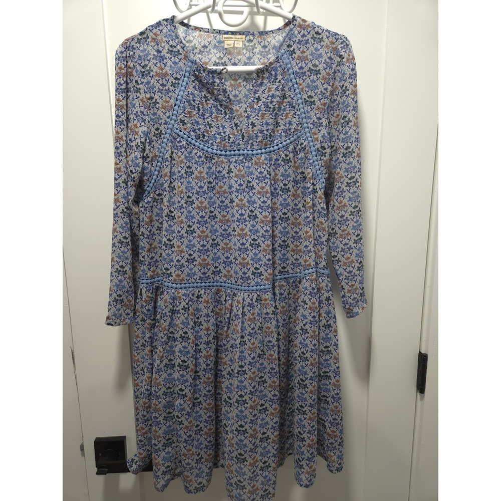 Anthropologie Holding Horses Betony Floral Swing‎ Dress Blue Pom Pom Boho Size 2